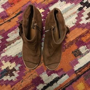 Fringe peep toe booties